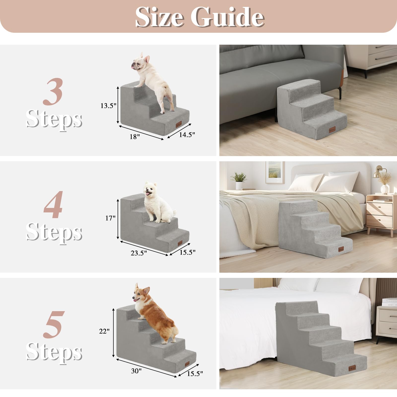 Ggib Dog Stairs For Small Dogs And Cats - Non-Slip Steps For High Bed, Sofa, Couch - Pet Ramp With Removable Washable Cover, Lig